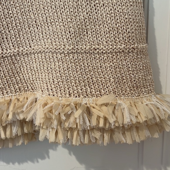 Ann Taylor Cream & Gold Sweater Tank with fringe detail, Size Medium - Picture 2 of 2